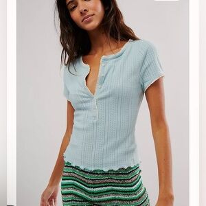 Free people Light Blue Button-Up Top size S